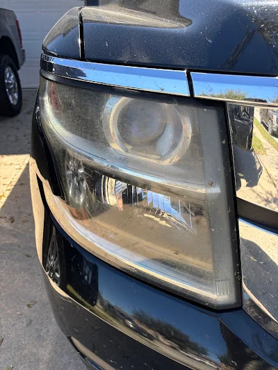 Headlight before restoration — oxidized and cloudy